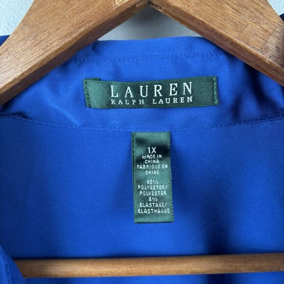 Ralph Lauren Women 1X Silky Royal Blue Hidden Button Top Pocket Career Corpcore - Picture 4 of 8